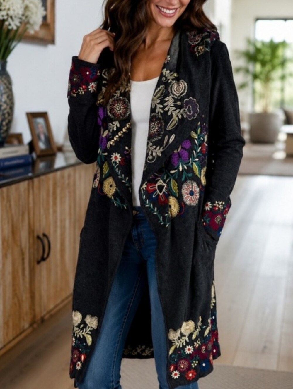 Johnny Was 🪷 Biya Colorful Floral Embroidered Hooded Cardigan Size Small